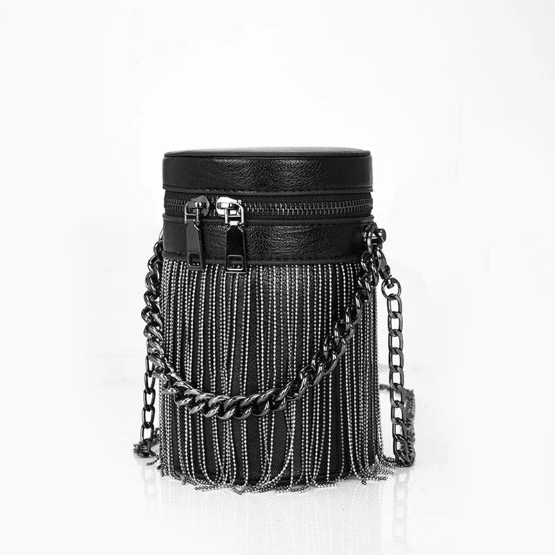Cartera de Mano | Bandolera con cadenas para Mujer, con forma de cilindro.