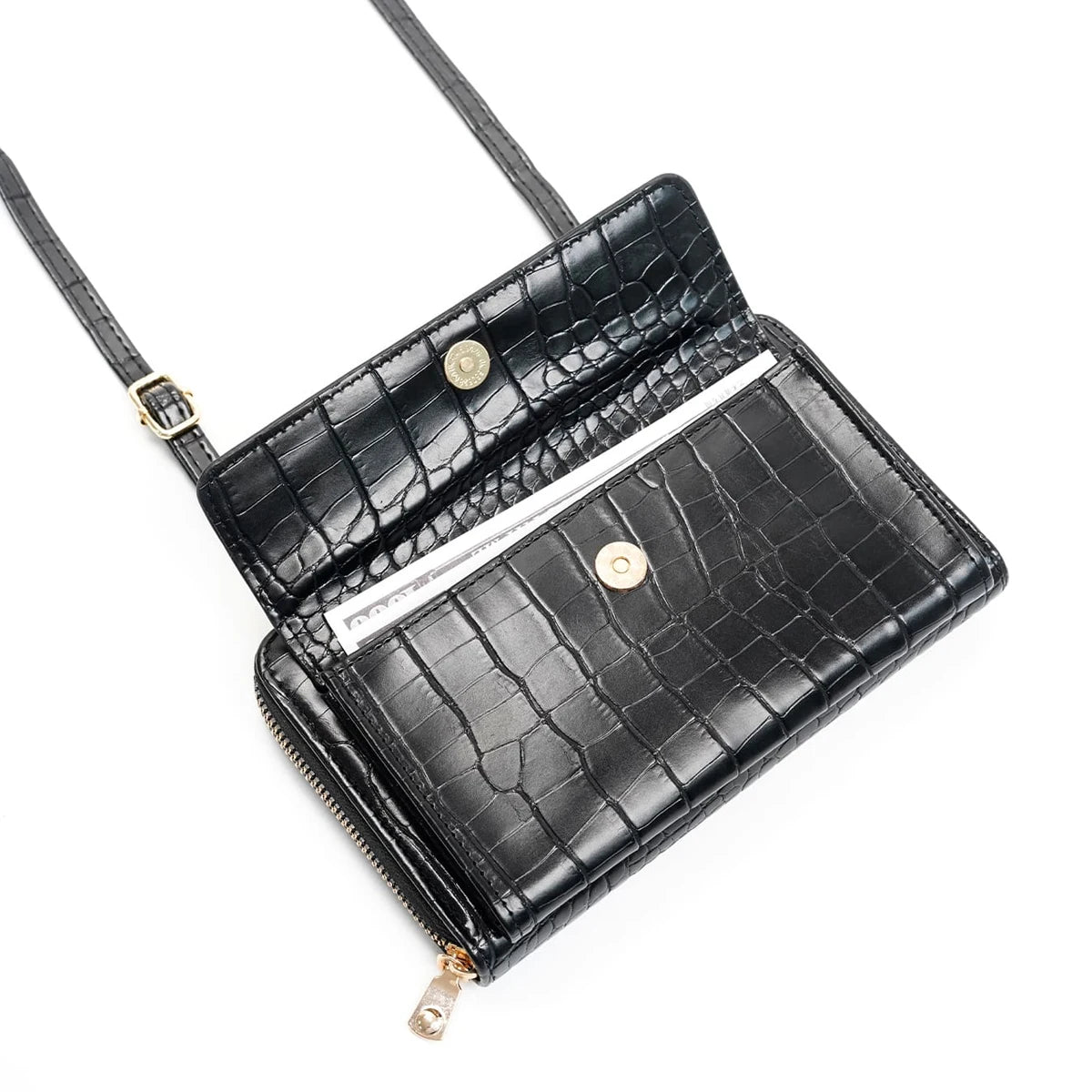 Billetera cartera Mujer | Bolso Bandolera negra Ecocuero