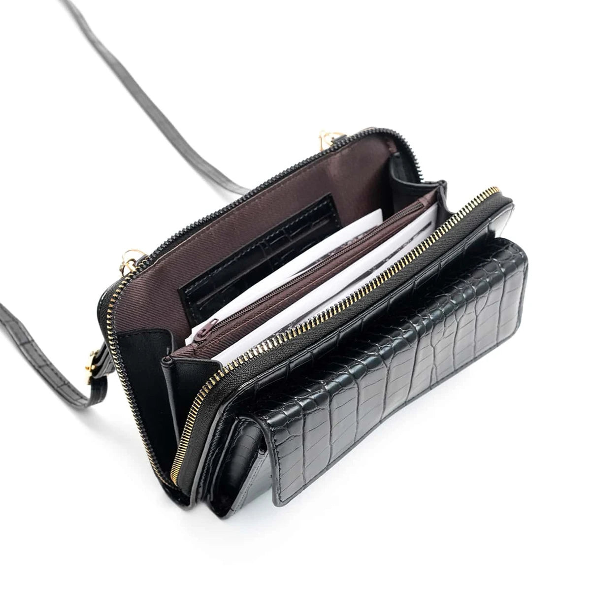 Billetera cartera Mujer | Bolso Bandolera negra Ecocuero