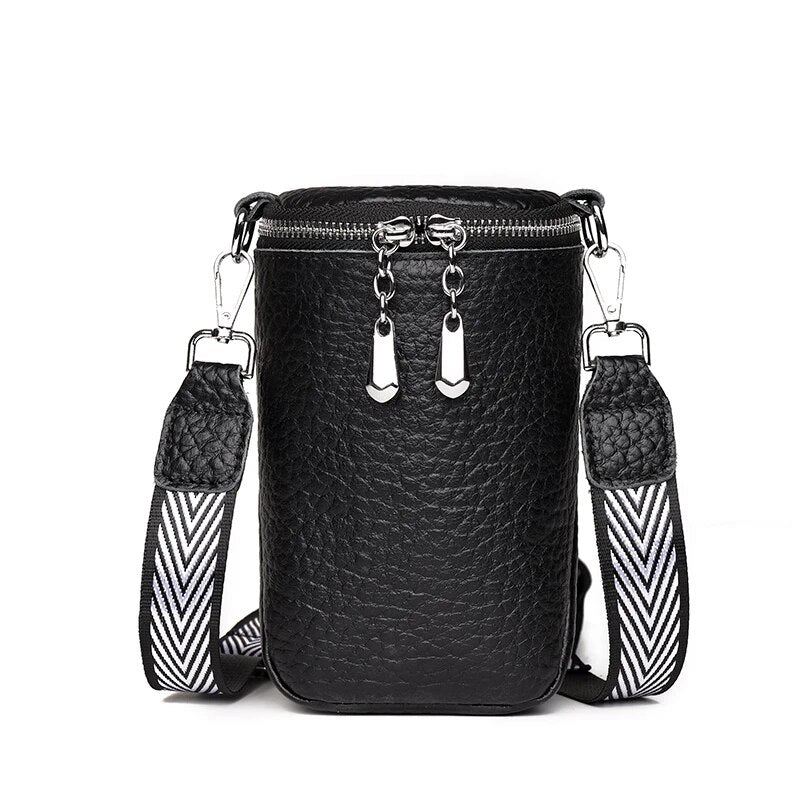 Bandolera Cartera Ecocuero Negra Porta Celular para mujer