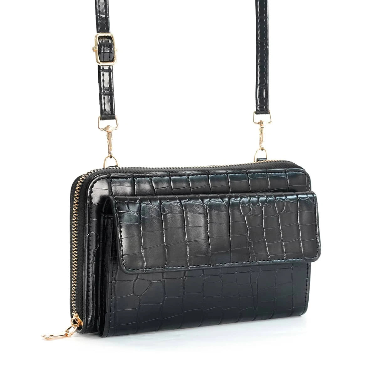 Billetera cartera Mujer | Bolso Bandolera negra Ecocuero