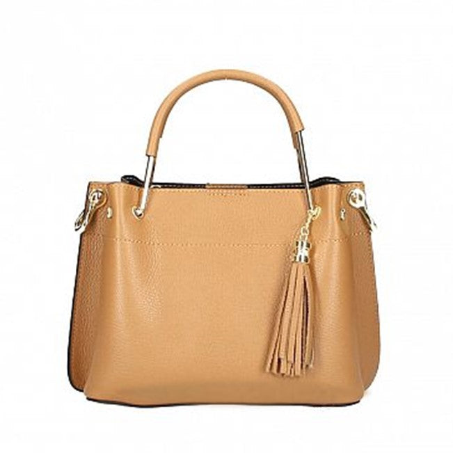 Bandolera Cartera con asa Camel de Cuero Belina | Hecho en Italia