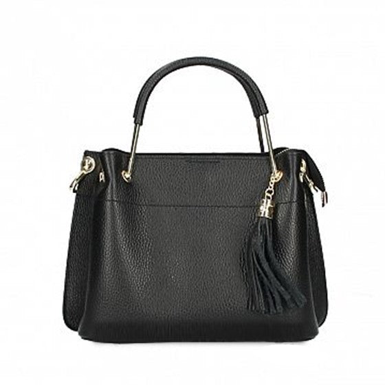 Bandolera Cartera con asa Negra de Cuero Belina | Hecho en Italia