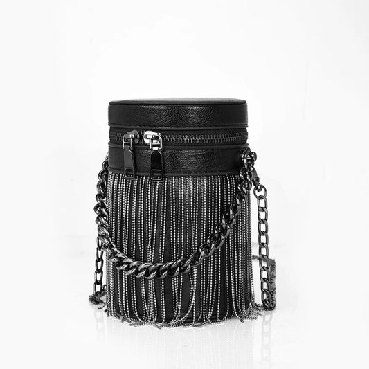 Cartera de Mano | Bandolera con cadenas para Mujer, con forma de cilindro.
