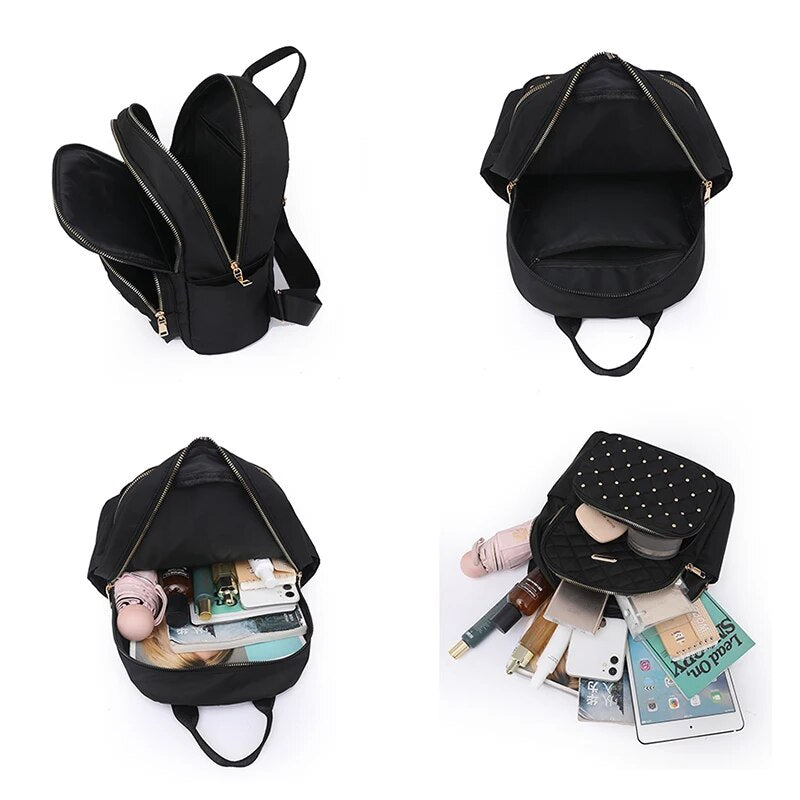 Mochila Negra Grande | Bolso Tachas doradas para Mujer