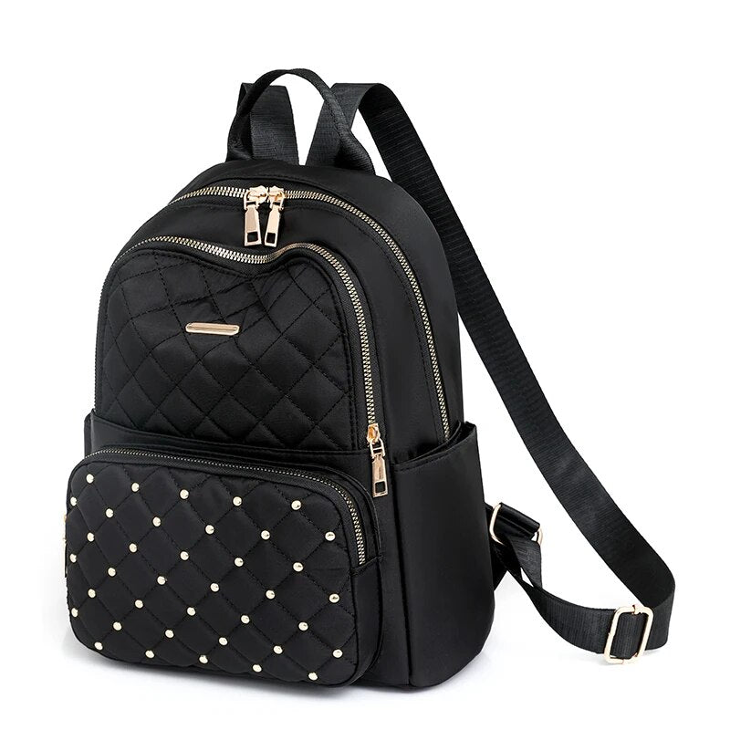 Mochila Negra Grande | Bolso Tachas doradas para Mujer