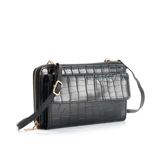 Billetera cartera Mujer | Bolso Bandolera negra Ecocuero