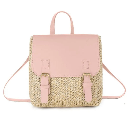 Mochila tejida ROSA | Bolso beige y rosa para mujer