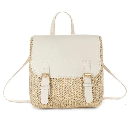 Mochila tejida PURA | Bolso beige y blanco para mujer