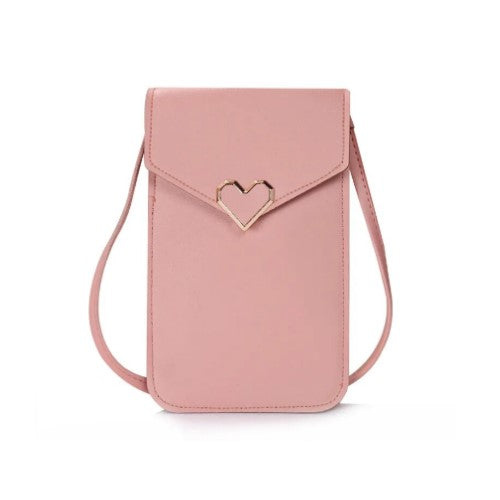 Bandolera Cartera Rosada | Porta Celular con broche corazón